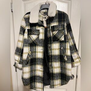Womens UGG Koolaburra Plaid Wool-Blend Coat with Faux Shearling Collar size M